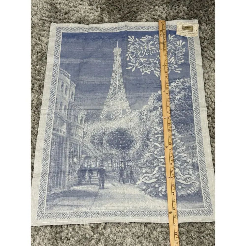 Le Telerie Toscane Joyeux Noel Blue Tea Towel NWT Eiffel Tower Paris France